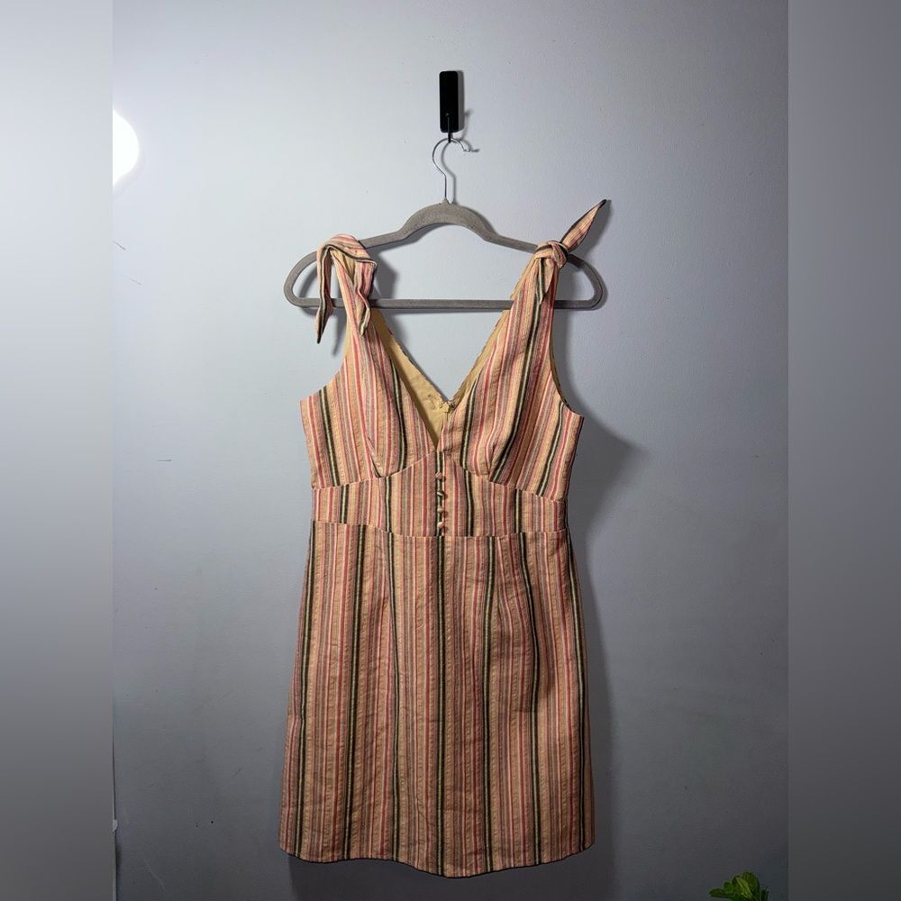 Sugarlips Women’s striped bow strap V-Neck Mini Peasant Dress size M EUC